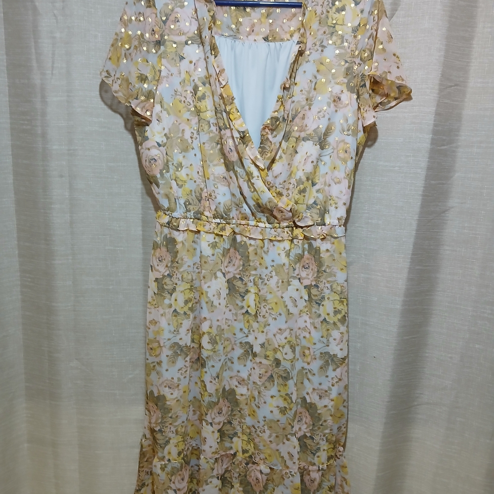 LC Lauren Conrad Yellow and Cream Floral Midi Dress